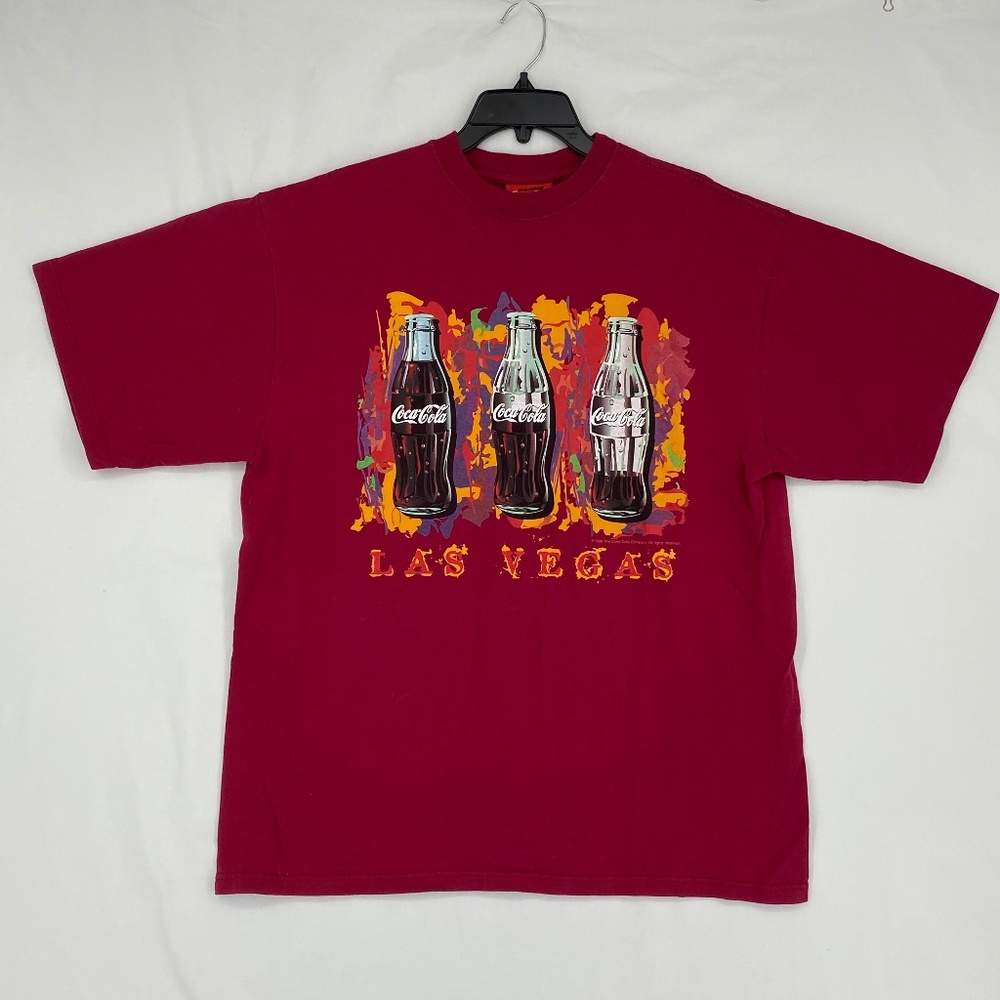 Coca Cola Las Vegas Size XL T-Shirt Fuchsia Pink Large Graphic 1998 USA Vintage